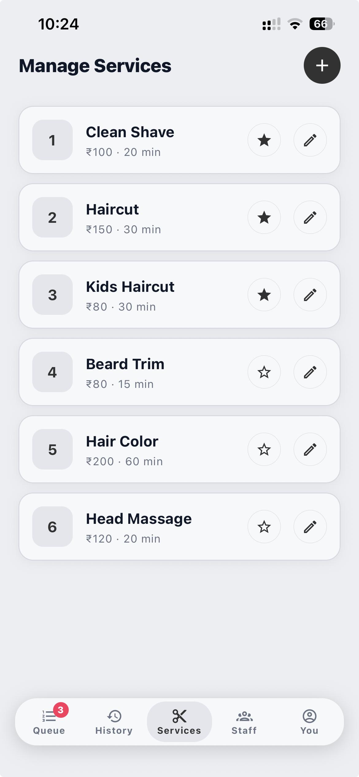 Salon services screen
